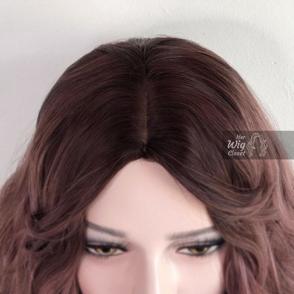 Dusty Pink Ombre Wavy Wig Dk Roots | Rosie - Picture 3 of 6